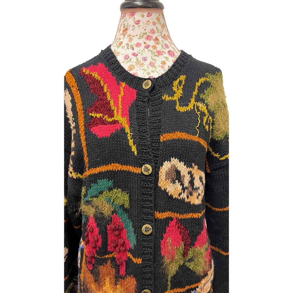 🌿 Susan Bristol M Floral Knit Cardigan Vintage 90s Cottagecore Button Up - Picture 2 of 4